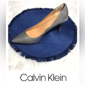 Calvin Klein Gray Pointed-Toe Kitten Heel Pumps